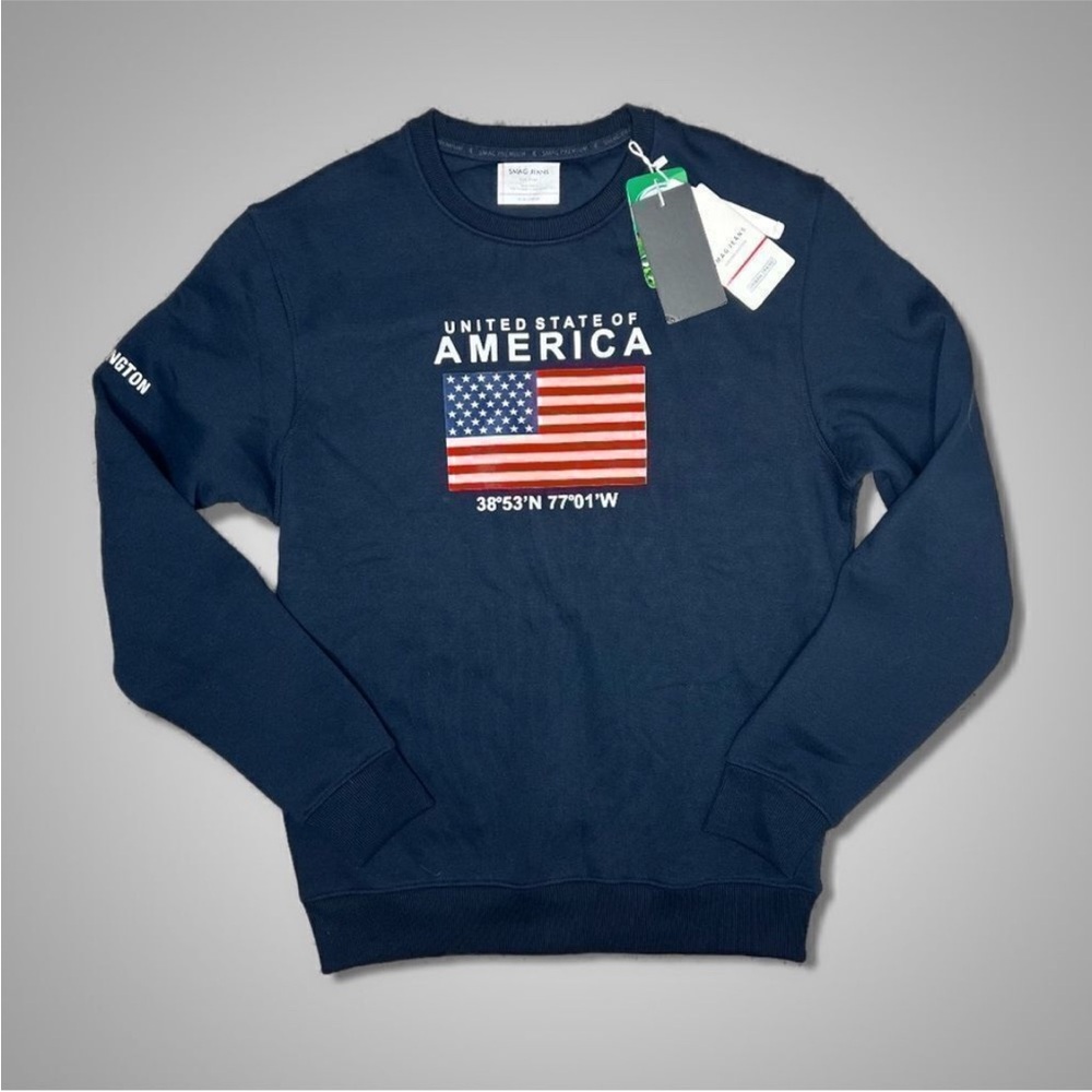 SMAG Jeans Men’s Crewneck Blue USA Flag Sweatshirt Size Large